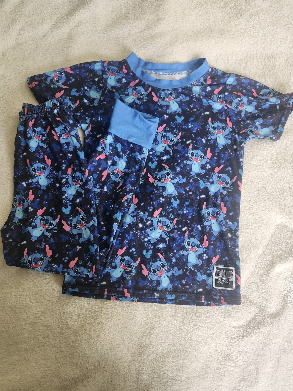 Kids Short Sleeve Matching Tee & Pants Set in Navy Blue Stitch Print